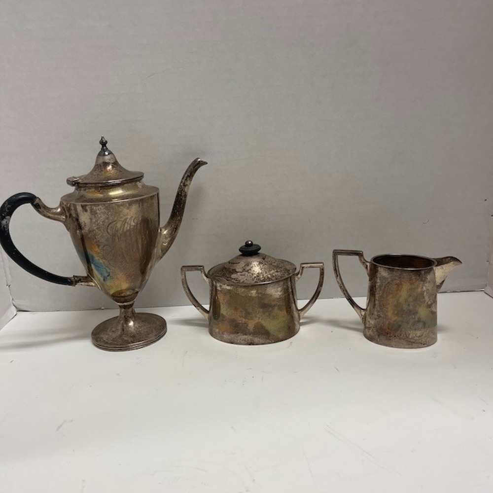 Antique La Pierre 3-Piece Sterling Silver Coffee Service Set - Art Deco 586g